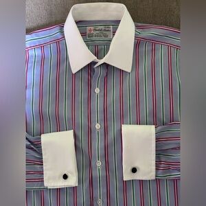 Turnbull & Asser Multicolor Stripes White Collar Contrast Men’s Shirt Size 17-43